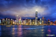 Hong Kong financial district at twilight