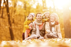 Loving family outdoors.